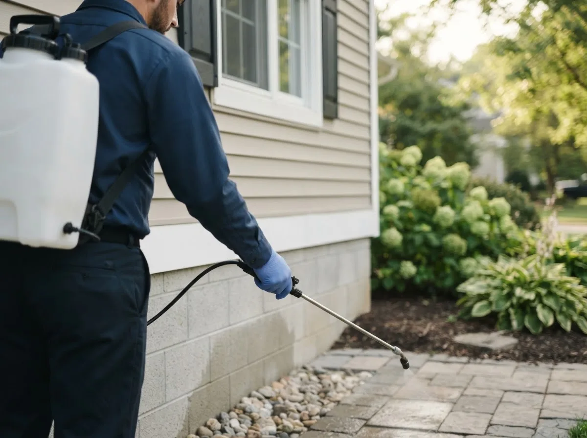 Pest control technician inspecting a home in Edmond, OK